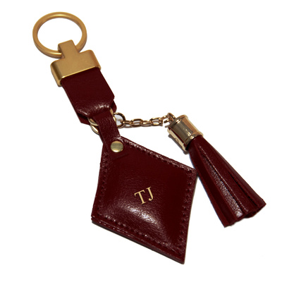 Personalised leather key ring Solier SA31 maroon