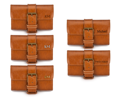 Personalised leather watch case Solier SA45 camel