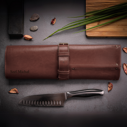 Personalised leather knife case Solier SA44 vintage brown