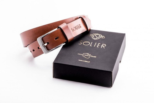 Elegant light brown leather belt SOLIER SB10