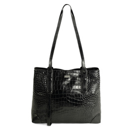 Genuine leather woman's laptop bag FL25 black with snake pattern