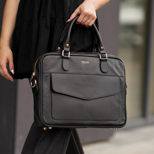Genuine leather woman's laptop bag FL25 black with snake pattern