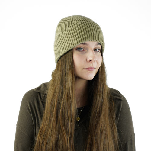 Wełniana czapka 100% wełny MERIN - khaki