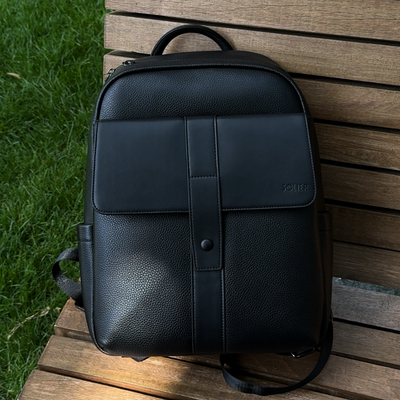 Skórzany elegancki plecak na laptopa 13" FV04 Rimelle czarny 