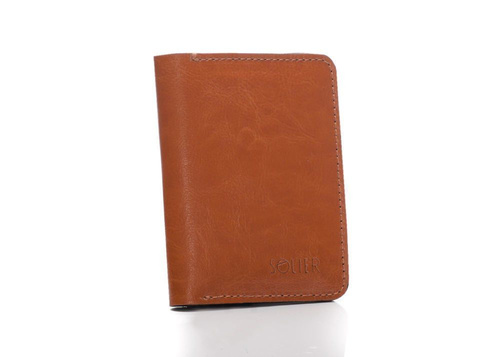 Slim leather men's wallet with coin holder SOLIER SW15 SLIM LIGHT BROWN