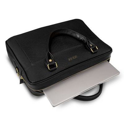 Genuine leather woman's laptop bag FL25 black with snake pattern