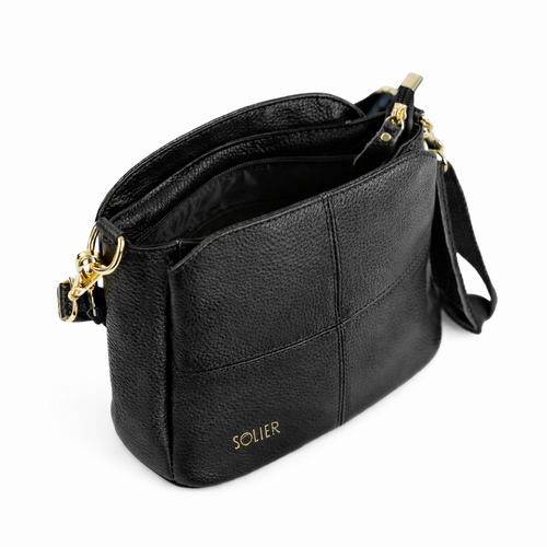 Skórzana torebka damska crossbody Solier FL50 CASSIA czarna