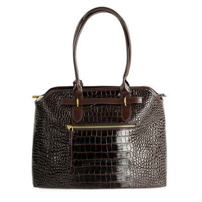 Genuine leather woman's laptop bag FL25 black with snake pattern