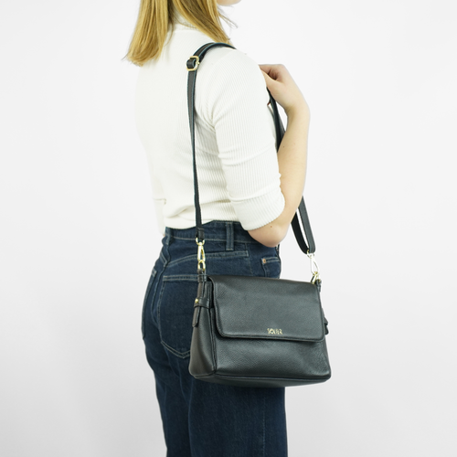 Genuine leather woman's laptop bag FL25 black with snake pattern