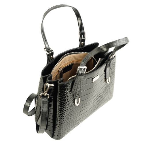 Genuine leather woman's laptop bag FL25 black with snake pattern