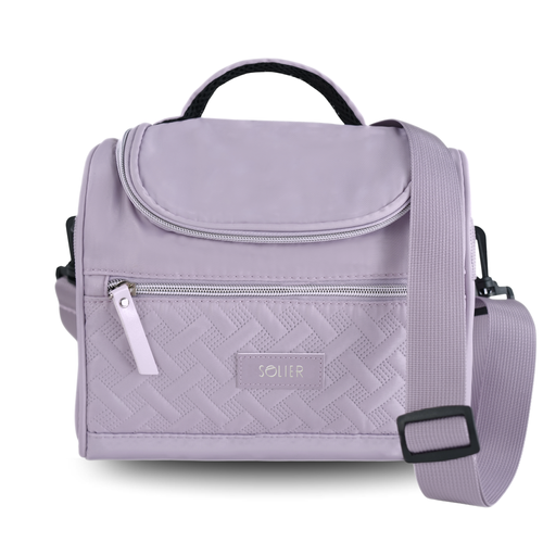 Torba termiczna Solier lunch box - elegancka torba izolacyjna z długim paskiem na ramię - wrzosowa