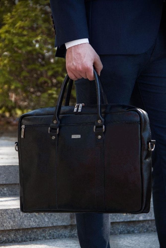 Dark brown leather shoulder laptop bag KILBRIDGE