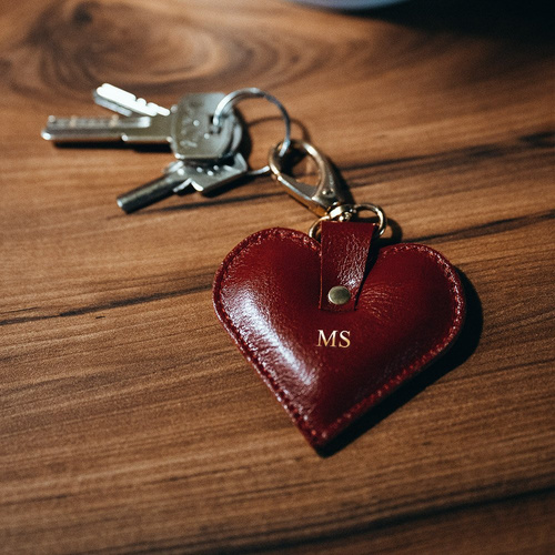 Personalised leather key ring Solier SA26 red