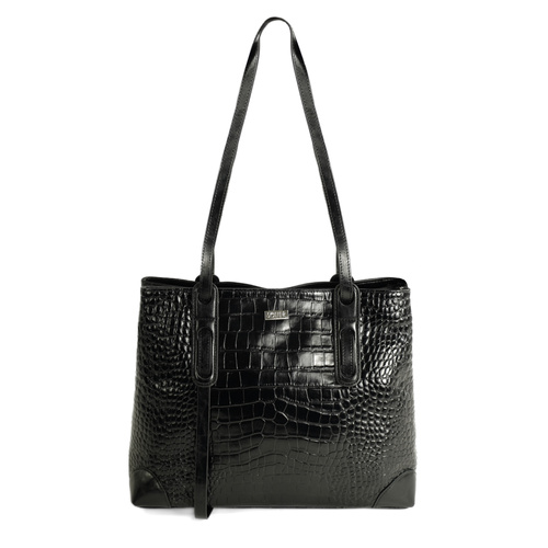 Genuine leather woman's laptop bag FL25 black with snake pattern