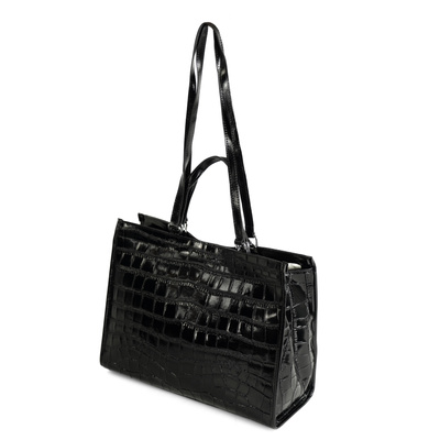 Genuine leather woman's laptop bag FL25 black with snake pattern