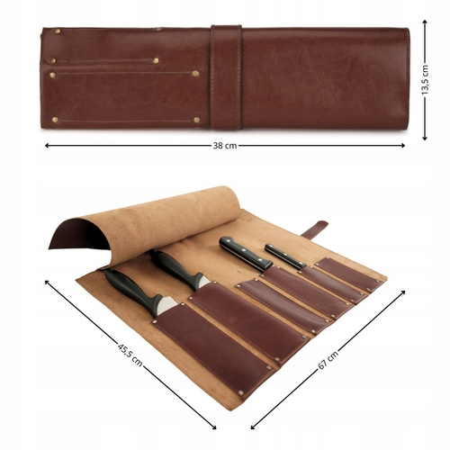 Personalised leather knife case Solier SA44 vintage brown