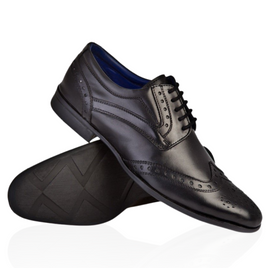 Klasyczne czarne skórzane męskie półbuty Brogsy