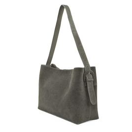 Skórzana zamszowa torba shopper z klamrą na ramię Solier FL39 Maya szara