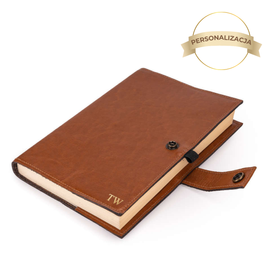 Personalised leather cover for notebook calendar Solier SA41 camel