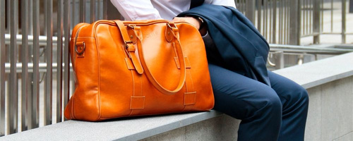 Cognac leather men`s weekend bag HAMILTON