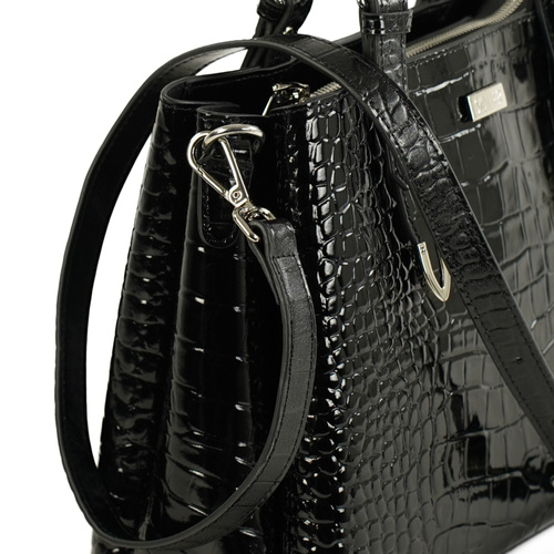 Genuine leather woman's laptop bag FL25 black with snake pattern