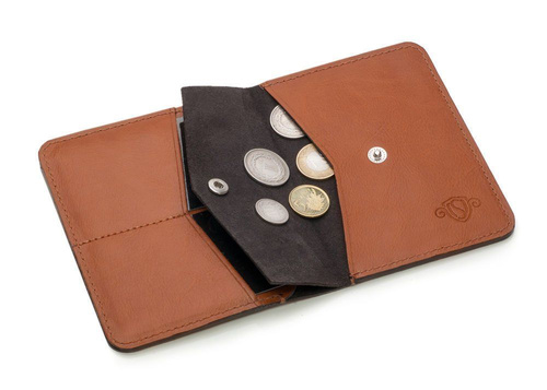 Slim leather men's wallet with coin holder SOLIER SW15 SLIM LIGHT BROWN