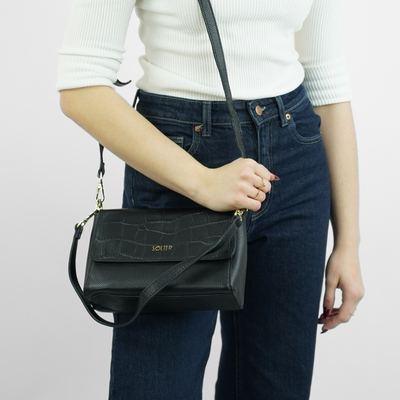 Skórzana listonoszka z podwójnym paskiem FL61 LIVIENNE czarna