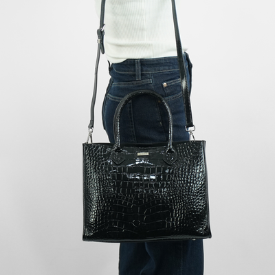 Elegancka skórzana torba damska tote Solier FL62 Silvana czarna