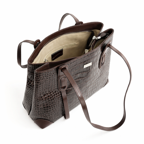 Genuine leather woman's laptop bag FL25 black with snake pattern