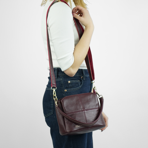 Skórzana torebka damska crossbody Solier FL50 CASSIA bordowa