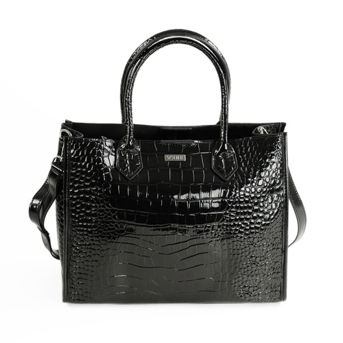 Genuine leather woman's laptop bag FL25 black with snake pattern