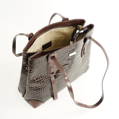 Genuine leather woman's laptop bag FL25 black with snake pattern