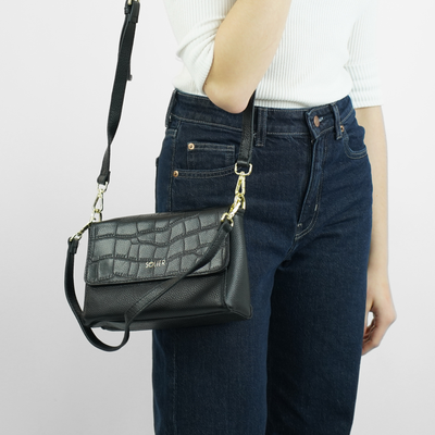 Skórzana listonoszka z podwójnym paskiem FL61 LIVIENNE czarna