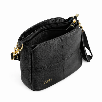 Skórzana torebka damska crossbody Solier FL50 CASSIA czarna