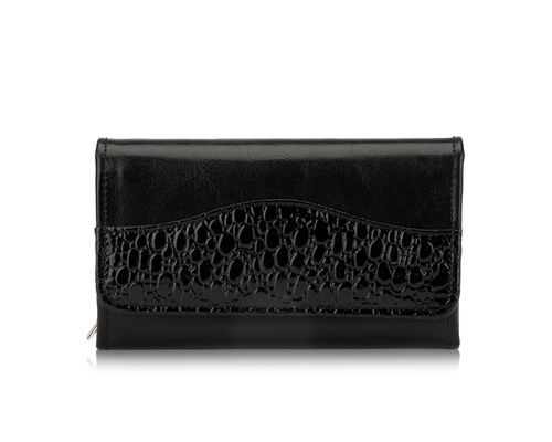 Elegant Women's leather wallet Solier P17 black snake