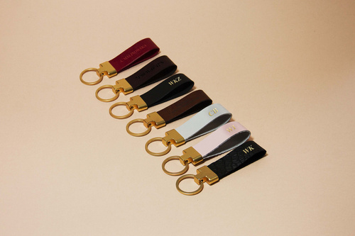 Personalised leather key ring Solier SA30 grey