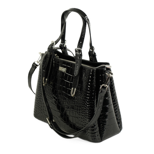 Genuine leather woman's laptop bag FL25 black with snake pattern
