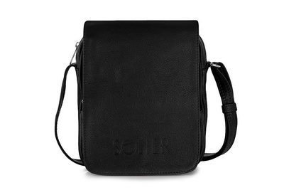 Black leather messenger Ipad case SL32