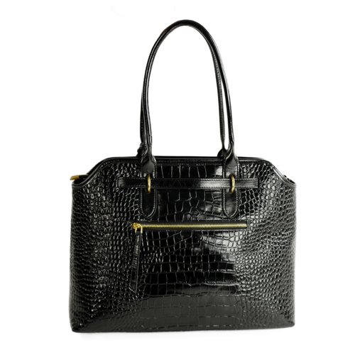 Genuine leather woman's laptop bag FL25 black with snake pattern