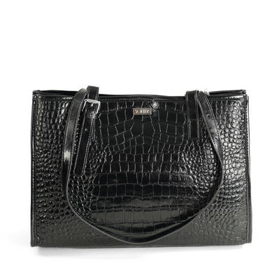 Genuine leather woman's laptop bag FL25 black with snake pattern