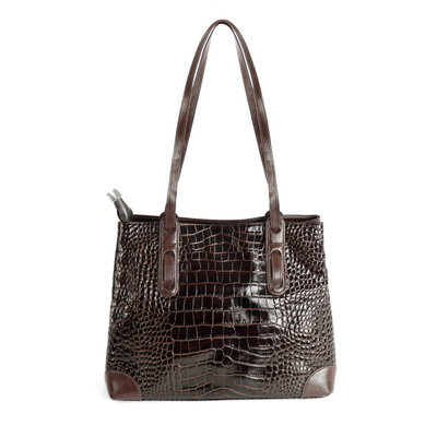 Genuine leather woman's laptop bag FL25 black with snake pattern