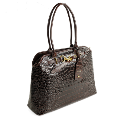 Genuine leather woman's laptop bag FL25 black with snake pattern