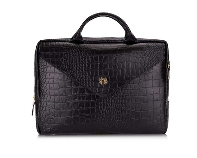 Genuine leather woman's laptop bag FL15 Positano black with snake pattern