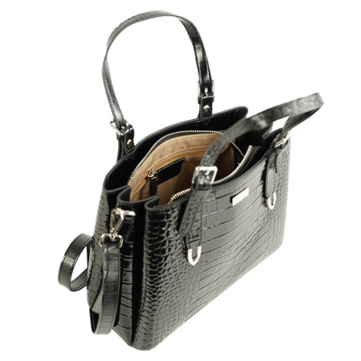 Genuine leather woman's laptop bag FL25 black with snake pattern