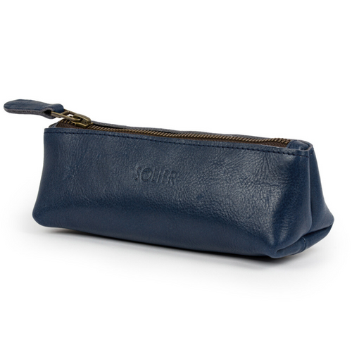 Leather pencil case Solier SA51 navy