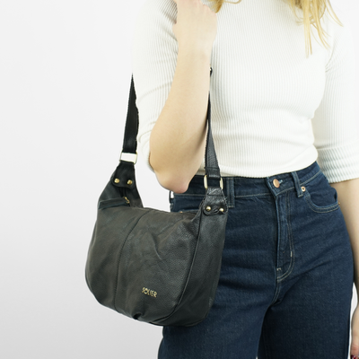 Skórzana torba damska bagietka na ramię Solier FL53 MIRELLE czarna