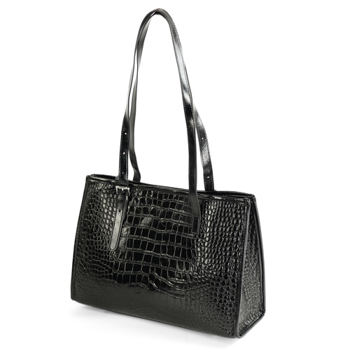 Genuine leather woman's laptop bag FL25 black with snake pattern