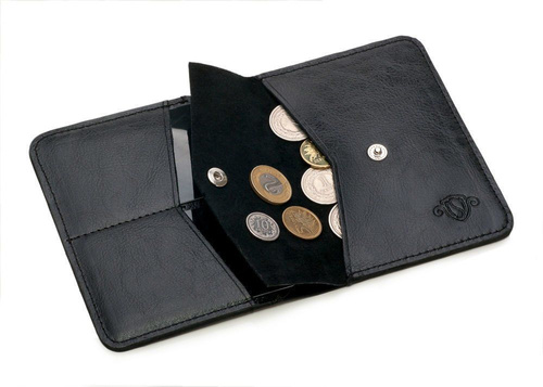 Slim leather men's wallet with coin holder SOLIER SW15 SLIM BLACK