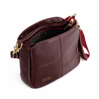 Skórzana torebka damska crossbody Solier FL50 CASSIA bordowa