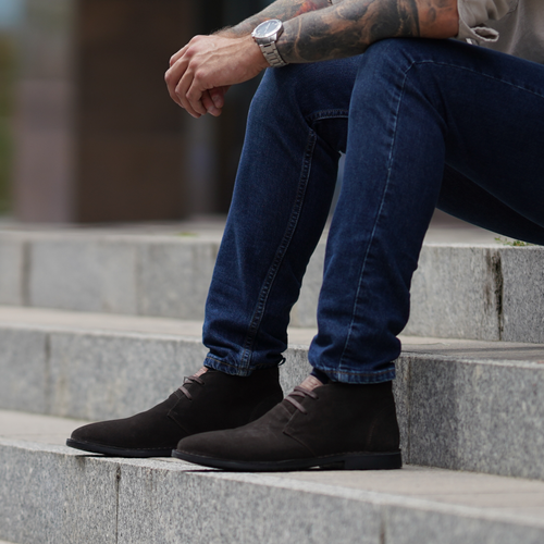 Men's stylish leather Chukka shoes / boots dark brown M467DBS